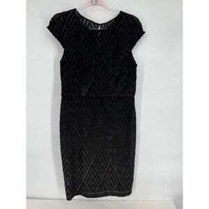 Scarlett Black Velvet Dress Chevron Pattern Party‎ Cocktail Fitted Size 10